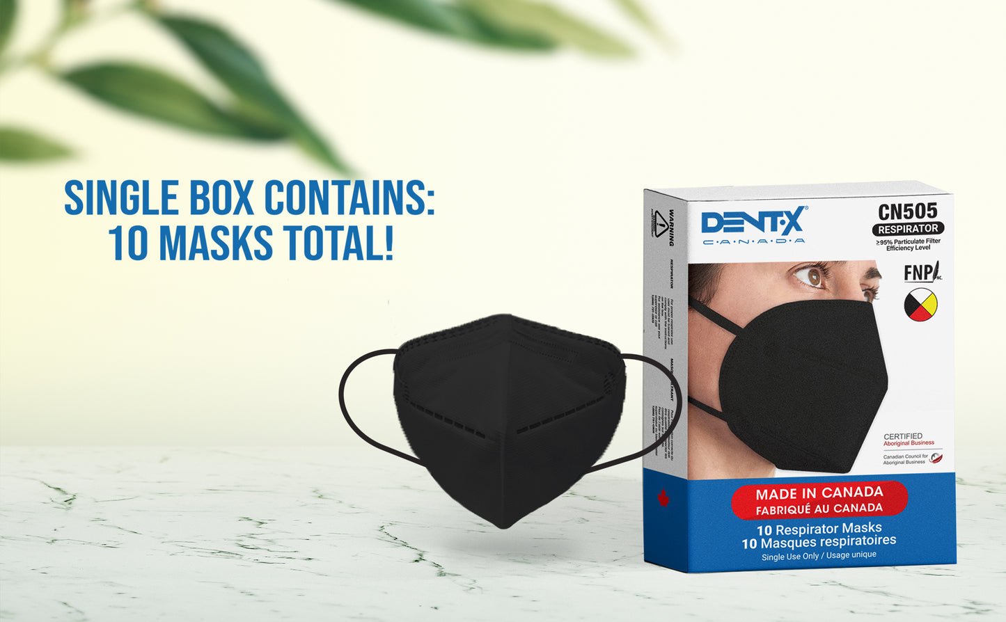 Black KN95 Masks - Box of 10 Disposable Respirator Masks (Dent-X Canada's CN505 model)