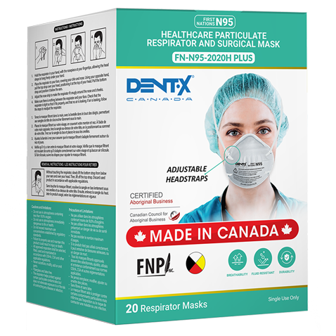 White N95 Respirators with Headstraps - Cup Style N95 Masks Made in Canada N95 Mask by Dent-X Canada - FN-N95-2020H Model - Healthcare Particulate Respirator and Surgical Mask - BOX OF 20 MASKS