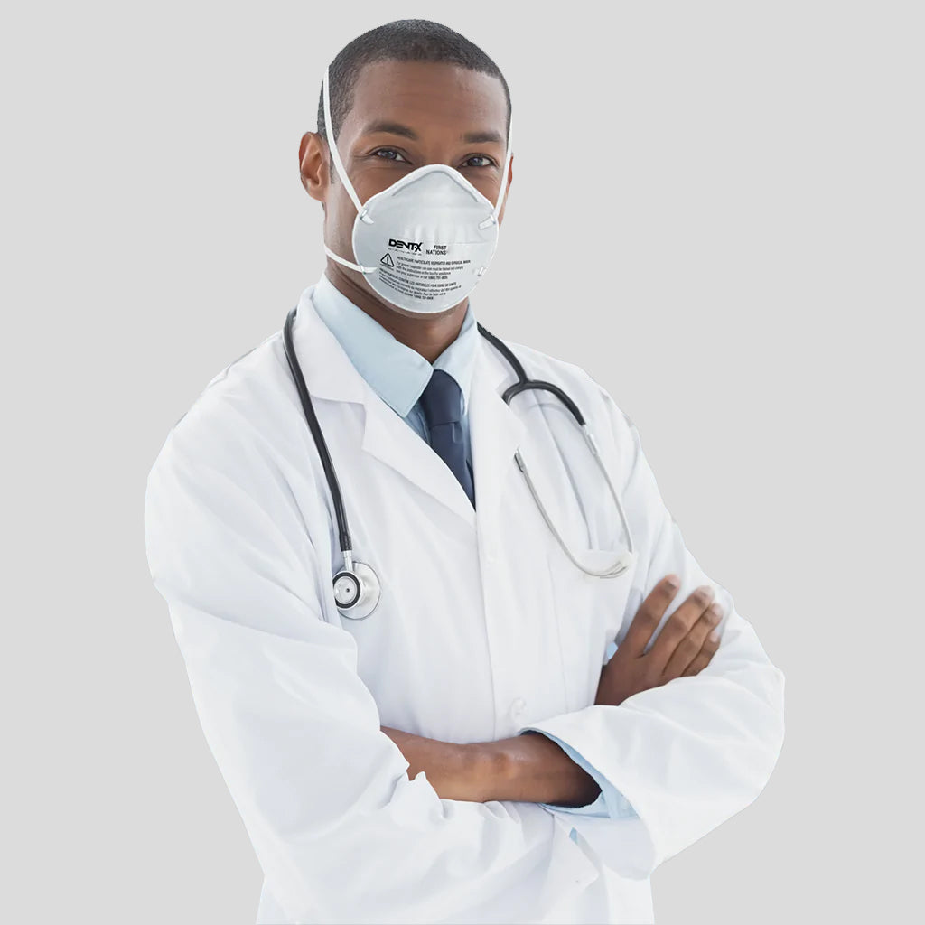 White N95 Respirators with Headstraps - Cup Style N95 Masks Made in Canada N95 Mask by Dent-X Canada - FN-N95-2020H Model - Healthcare Particulate Respirator and Surgical Mask - BOX OF 20 MASKS